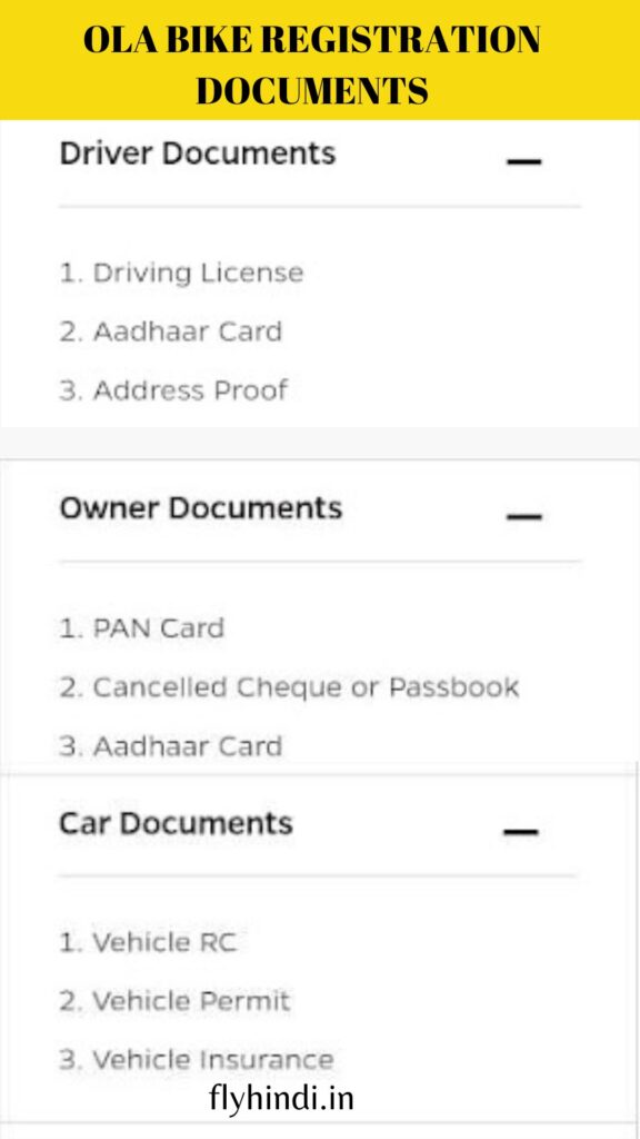 ola bike registration documents