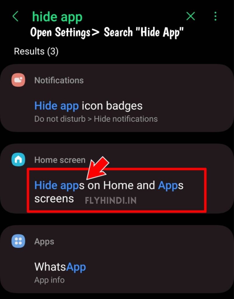 search hide app in setting