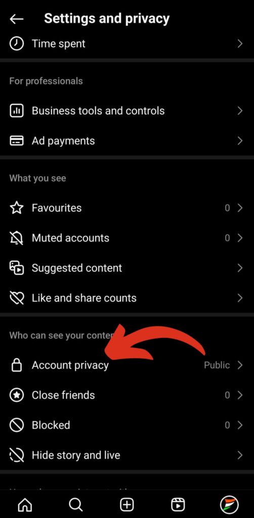 click on account privacy