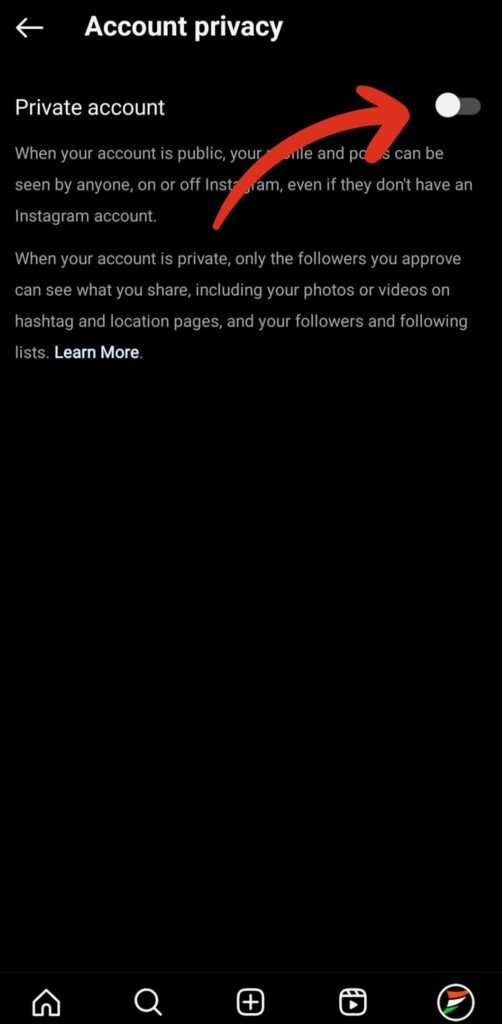 enable instagram private option